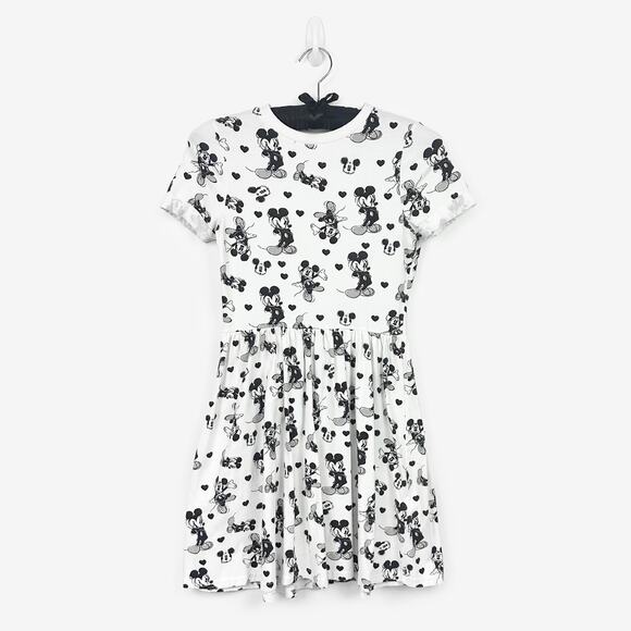 ASOS Ink & Paint Disney Mickey Mouse Mini Dress Size 4 White Black Cotton Blend - Picture 1 of 2